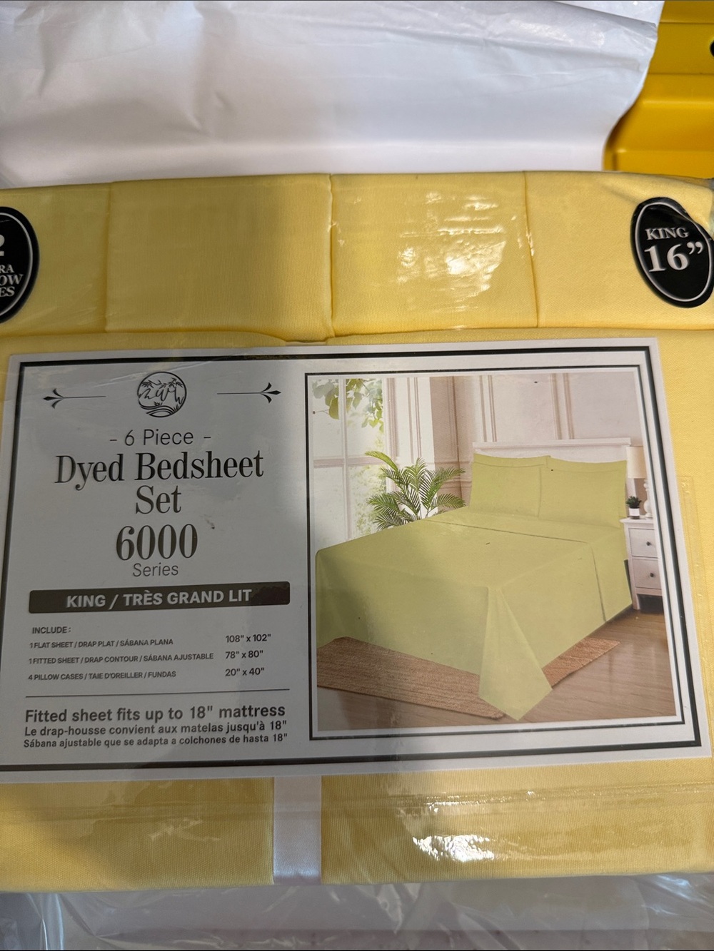 6-Piece Dyed Bedsheet Set - Yellow - Unbranded
